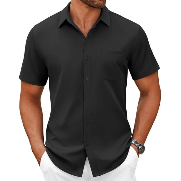 COOFANDY Men's Button Down Shirts Short Sleeve Casual Shirts Untucked Business Dress Shirts