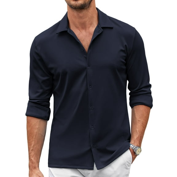 Coshow Mens Button Down Dress Shirts Business Casual Long Sleeve Wrinkle Free Blouses