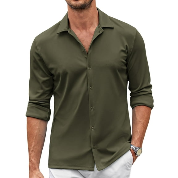 Coshow Mens Button Down Dress Shirts Business Casual Long Sleeve Wrinkle Free Blouses