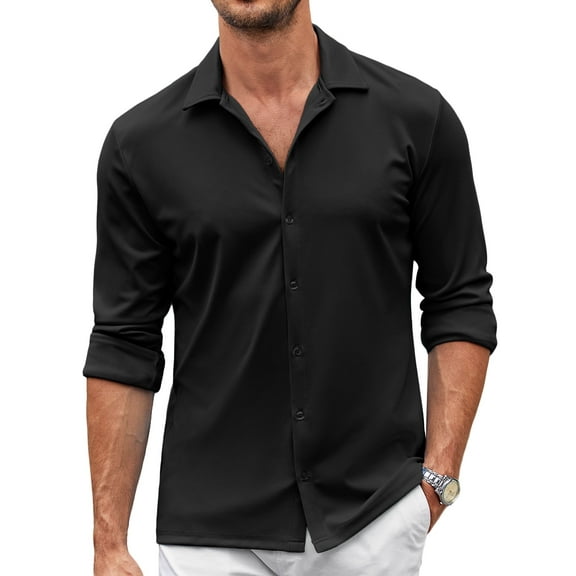 Coshow Mens Button Down Dress Shirts Business Casual Long Sleeve Wrinkle Free Blouses