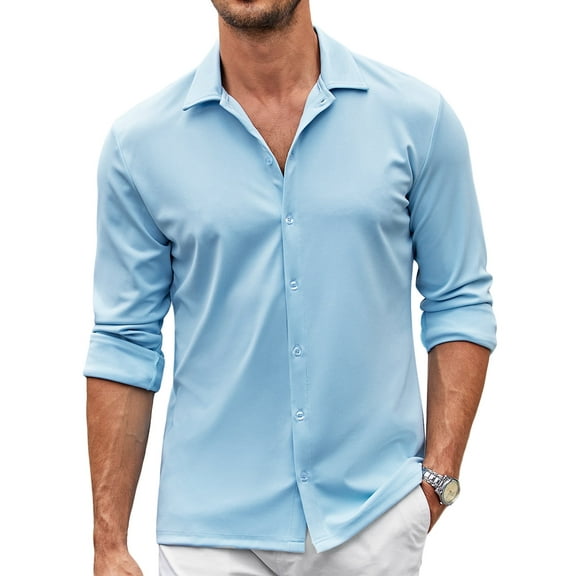 Coshow Mens Button Down Dress Shirts Business Casual Long Sleeve Wrinkle Free Blouses