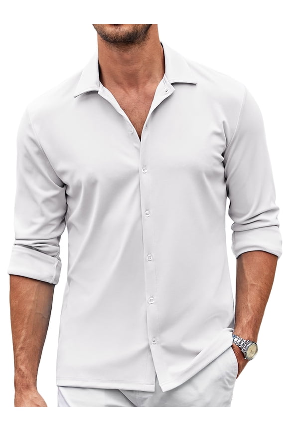 Mens Button Down Dress Shirts Business Casual Long Sleeve Wrinkle Free Blouses