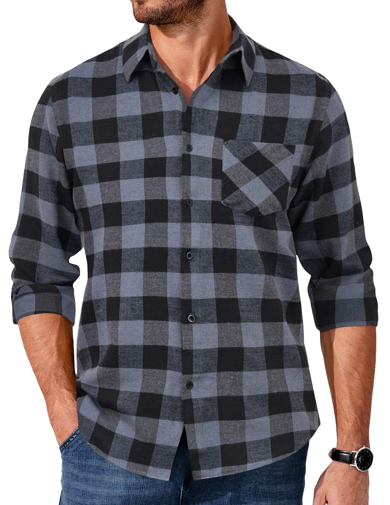 COOFANDY Mens Button Down Long Sleeve Shirts Slim Fit Flannel Shirt ...