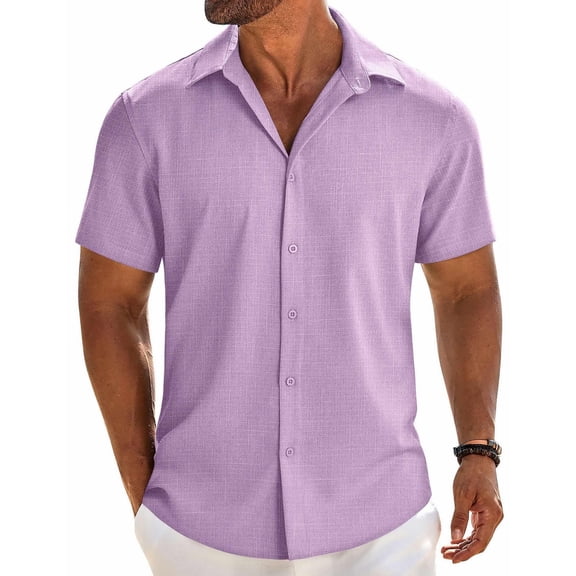 COOFANDY Mens Sage Linen Shirt Short Sleeve Button Down Shirts Summer Beach Dress Shirt