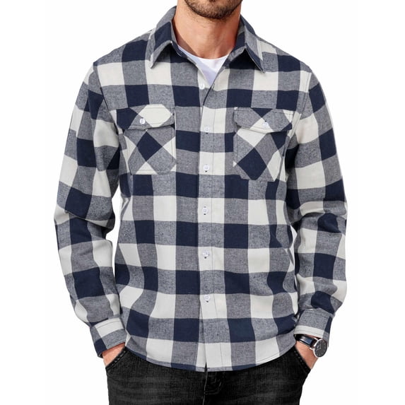 COOFANDY Mens Button Down Shirts Long Sleeve Casual Plaid Flannel Shirt Cotton Shirts Regular Fit