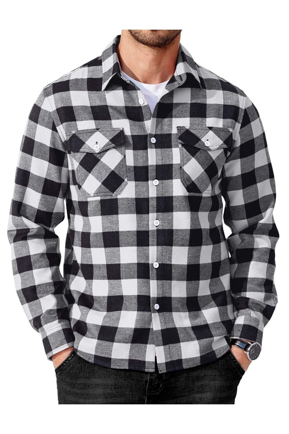 Mens Button Down Shirts Long Sleeve Casual Plaid Flannel Shirt Cotton Shirts Regular Fit