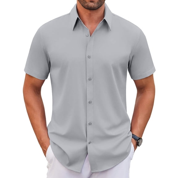 COOFANDY Mens Button Down Shirt Short Sleeve Button Up Shirt No Iron Shirt Dress Shirt for Men