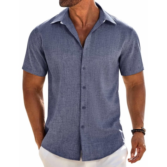 COOFANDY Mens Button Down Short Sleeve Shirt Casual Beach Linen Shirts Wedding Summer Vacation Shirt
