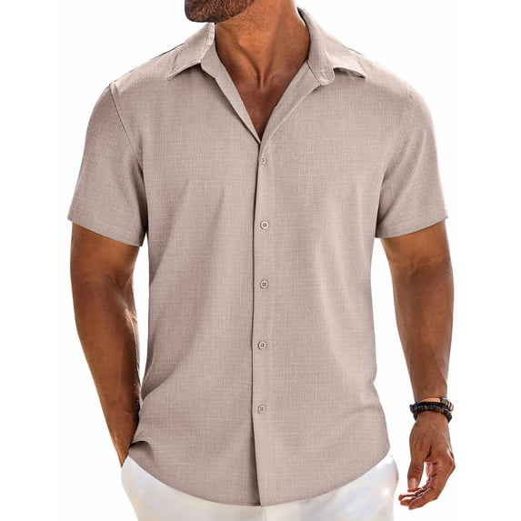 COOFANDY Mens Button Down Short Sleeve Shirt Casual Beach Linen Shirts Wedding Summer Vacation Shirt