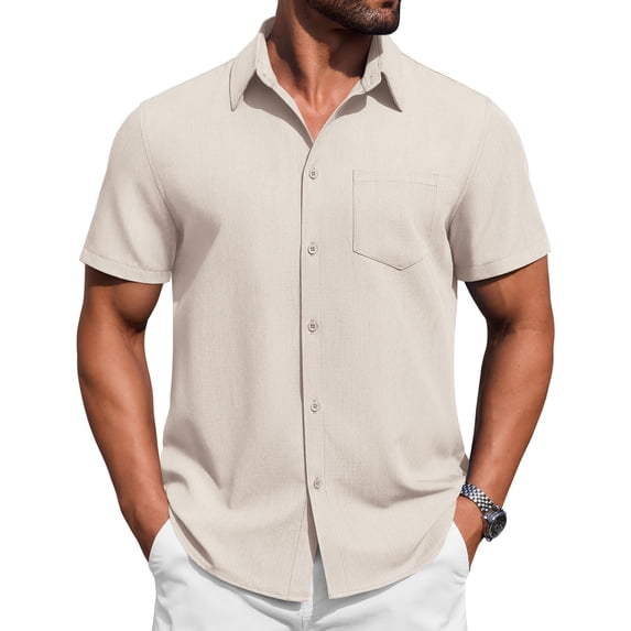 COOFANDY Mens Button Down Short Sleeve Shirt Casual Summer Stretch Dress Shirts Wrinkle Free