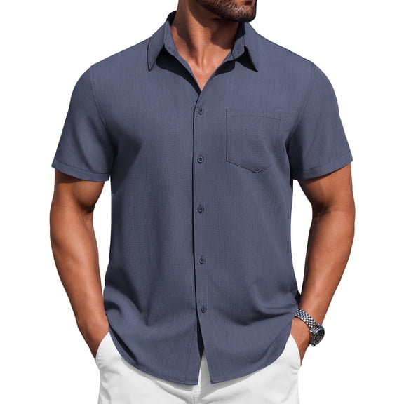 COOFANDY Mens Button Down Short Sleeve Shirt Casual Summer Stretch Dress Shirts Wrinkle Free