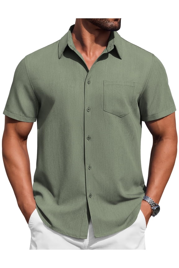 Mens Button Down Short Sleeve Shirt Casual Summer Stretch Dress Shirts Wrinkle Free