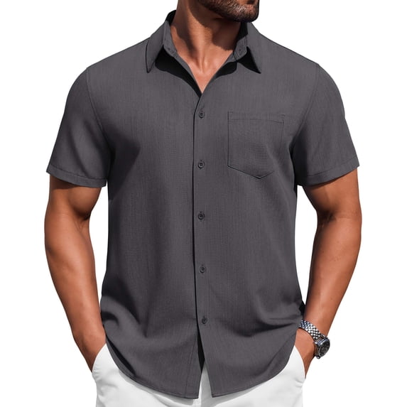 COOFANDY Mens Button Down Short Sleeve Shirt Casual Summer Stretch Dress Shirts Wrinkle Free