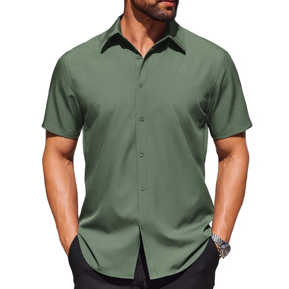 COOFANDY Mens Button Down Short Sleeve Shirt Lightweight Textured Casual Dress Shirt Beach Resortwear