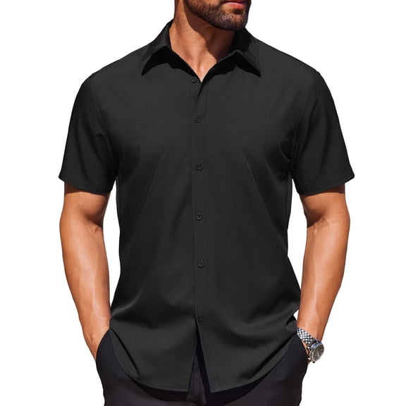 COOFANDY Mens Button Down Short Sleeve Shirt Lightweight Textured Casual Dress Shirt Beach Resortwear