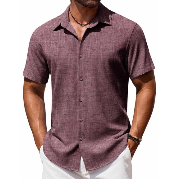 COOFANDY Mens Button Down Short Sleeve Shirt Linen Cotton No Wrinkle Shirts
