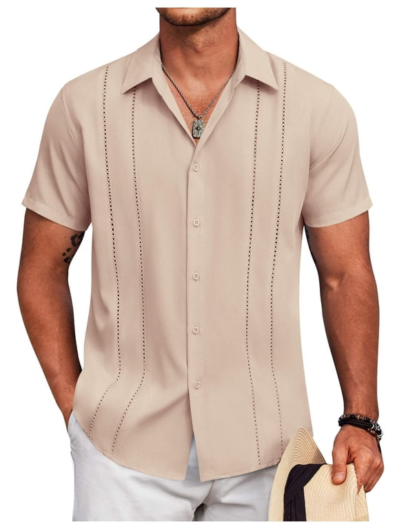 Mens Button Up Beach Shirt Short Sleeve Cuban Guayabera Shirt Casual Summer Shirts
