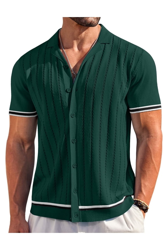 Mens Button Up Shirt Casual Shirts for Men Beach Shirts for Men Knitted Polo Shirt