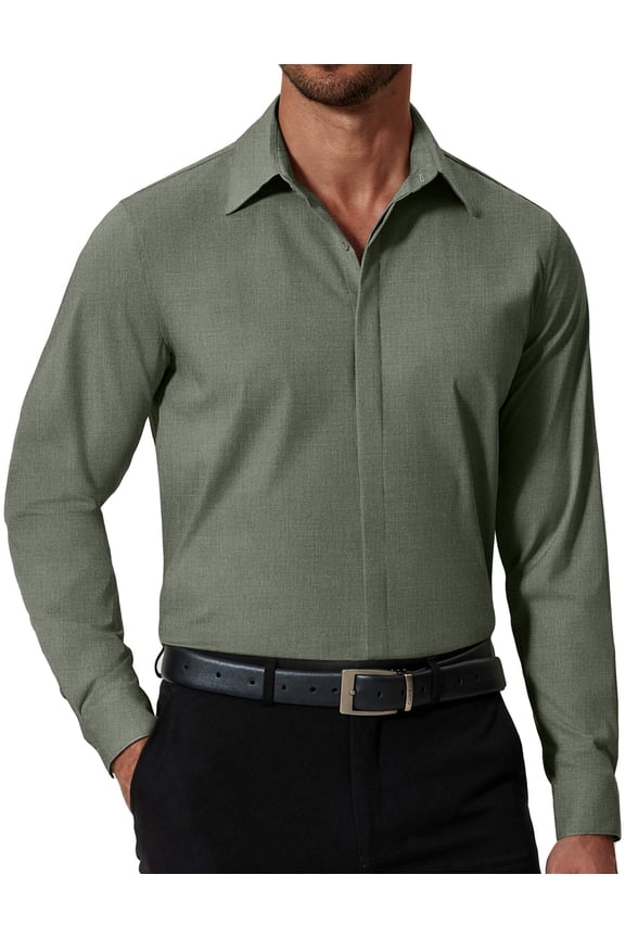 Mens Button Up Shirts Long Sleeve Dressy Formal Business Shirt Wrinkle-Free Normal Spread Collar Relaxed Fit Business Casual Dress Shirts