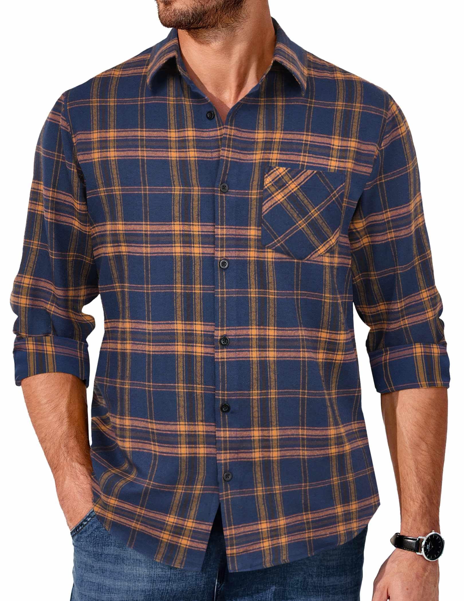 COOFANDY Mens Button Up Shirts Long Sleeve Flannel Jacket Plaid Casual ...