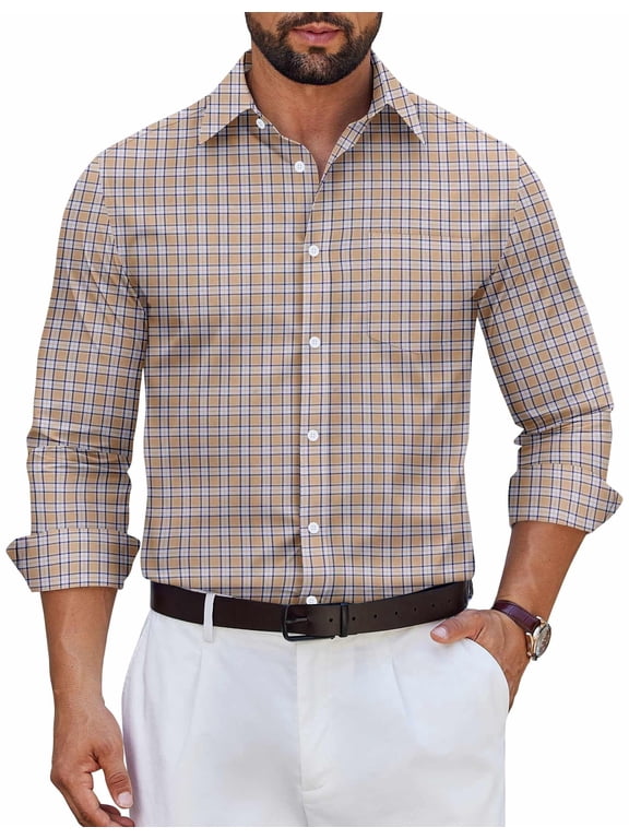 Mens Button Up Shirts Long Sleeve Formal Patterned Dress Shirts Business Casual Shirts