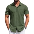 thumbnail image 1 of COOFANDY Mens Button up Short Sleeve Shirt Button Down Dress Shirts Solid Stretch Dress Shirt for Men, 1 of 6