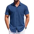 thumbnail image 1 of COOFANDY Mens Button up Short Sleeve Shirt Button Down Dress Shirts Solid Stretch Dress Shirt for Men, 1 of 6