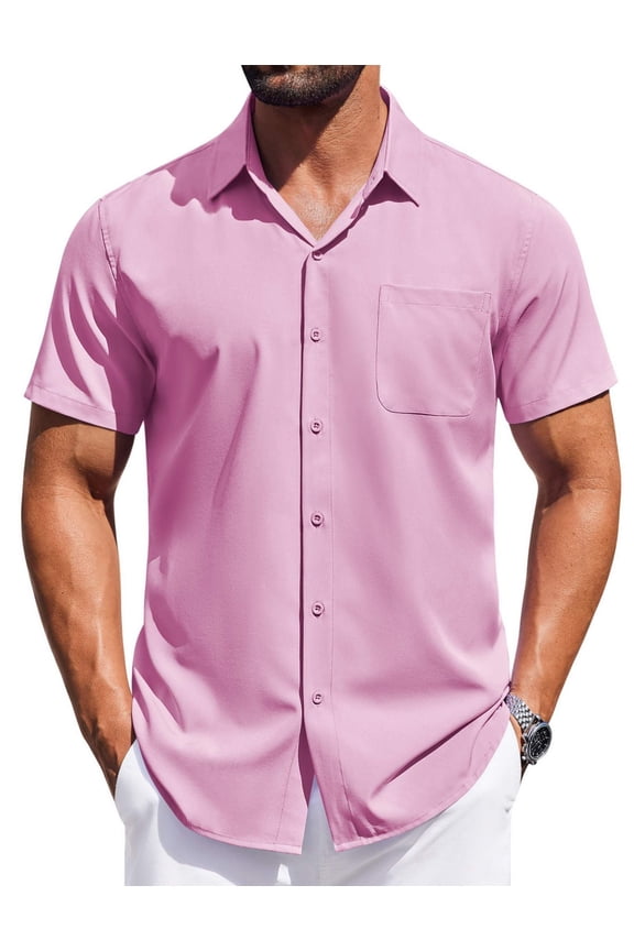 Mens Button up Short Sleeve Shirt Button Down Dress Shirts Solid Stretch Dress Shirt for Men