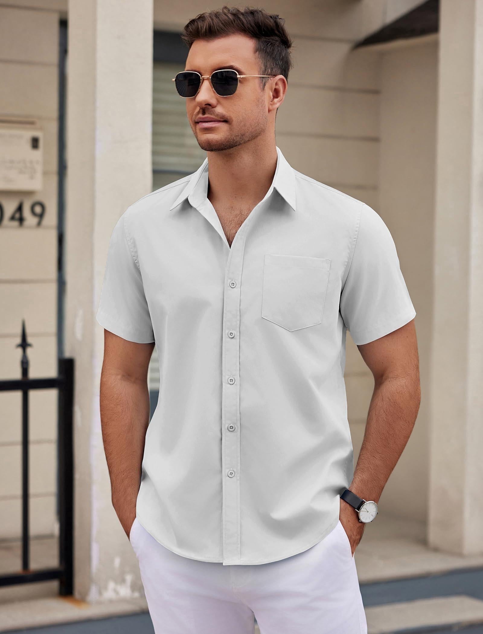 COOFANDY Mens Button Up Short Sleeve Shirts Regular Fit Business Casual Shirts Summer Fitted Dress Shirts