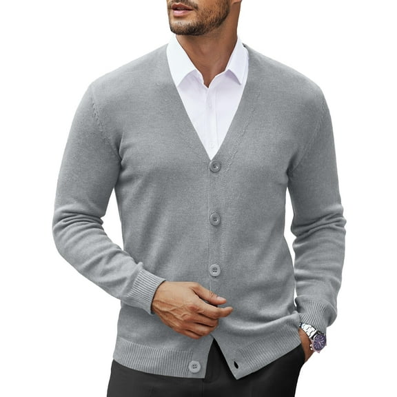 COOFANDY Men's V Neck Cardigan Sweater Casual Lightweight Button Down Knitted Cardigan Sweater with Ribbing Edge
