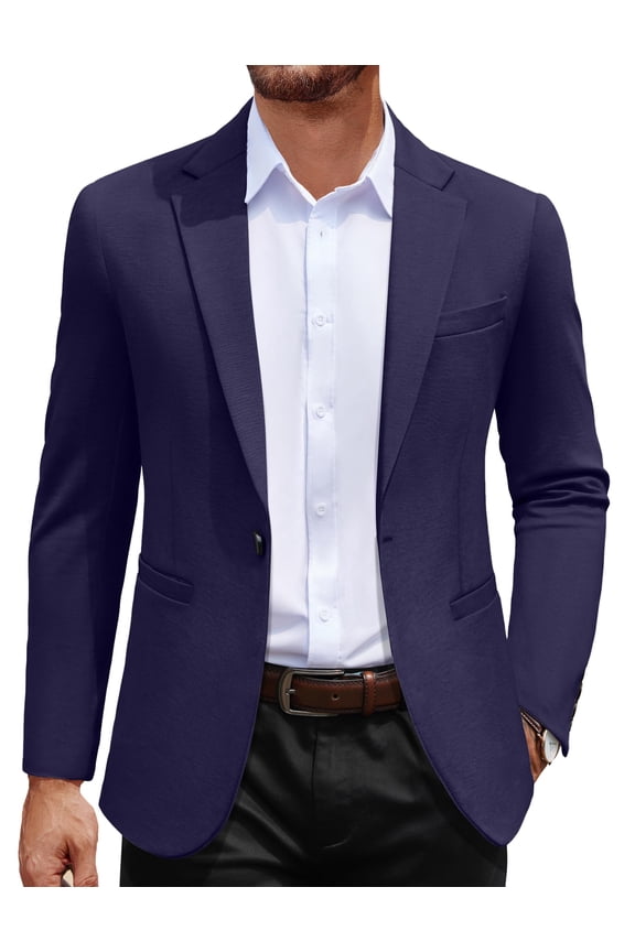 Mens Casual Blazer One Button Lightweight Knit Suit Jacket Slim Fit Notch Lapel Sport Coat
