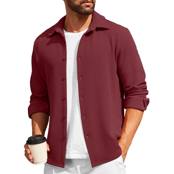 COOFANDY Mens Casual Button Down Shirt Long Sleeve Lightweight Jacket Fashion Textured Shirts