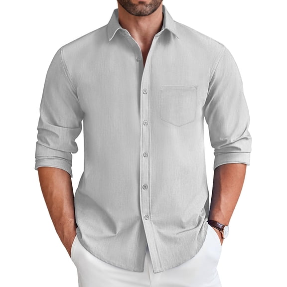 COOFANDY Mens Casual Button Down Shirt Long Sleeve Untucked Wrinkle Free Dress Shirt with Pocket