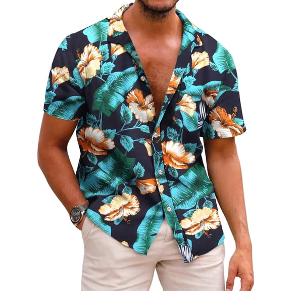 COOFANDY Mens Casual Button Down Shirt Short Sleeve Hawaiian Tropical Floral Shirt