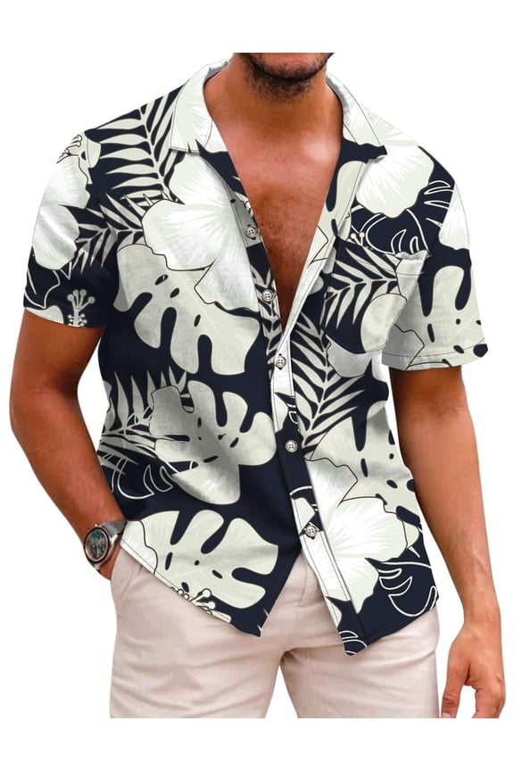 Mens Casual Button Down Shirt Short Sleeve Hawaiian Tropical Floral Shirt