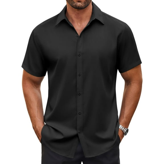 COOFANDY Mens Casual Button Down Shirts Short Sleeve Wrinkle Free Dress Shirts Summer Shirts