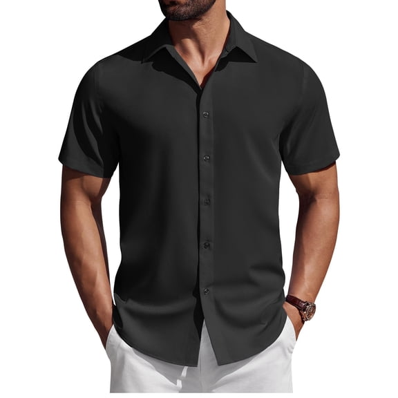 COOFANDY Button Down Casual Shirts for Men Short Sleeve Beach Shirts Summer Dress Shirt
