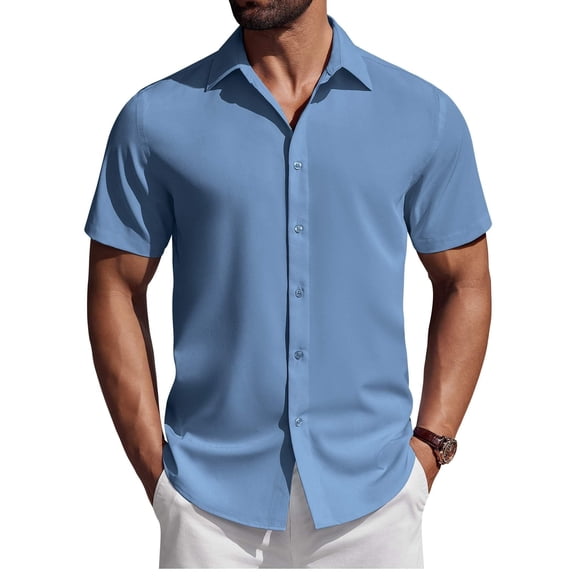 COOFANDY Untucked Shirts for Men Short Sleeve Button Down Shirts Stretch DRSS Shirts