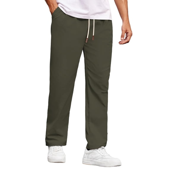 COOFANDY Mens Casual Chino Drawstring Pants Elastic Waist Straight Leg Twill Lounge Pants with Pockets