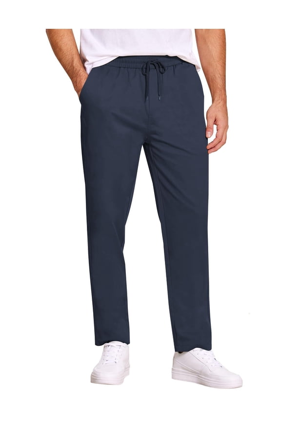Men's Casual Drawstring Pants Regular Fit Lightweight Stretch Joggers Pants Elastic Waist Twill Pants