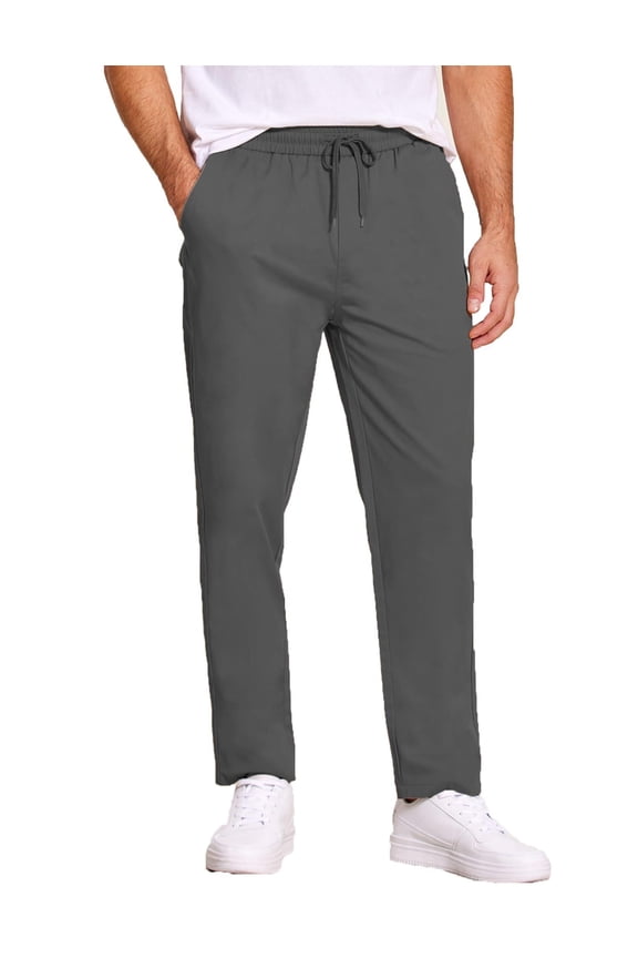 Men's Casual Drawstring Pants Regular Fit Lightweight Stretch Joggers Pants Elastic Waist Twill Pants