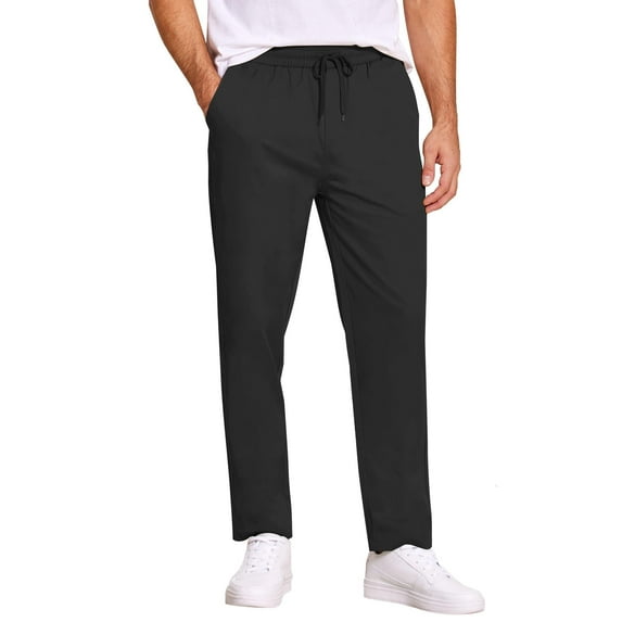 COOFANDY Mens Casual Cotton Pants Regular Fit Elastic Waist Drawstring Twill Pants Straight Leg Chino Pants