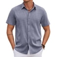 thumbnail image 1 of COOFANDY Mens Casual Dress Shirt Short Sleeve Button Up Linen Shirt Summer Clothes, 1 of 6