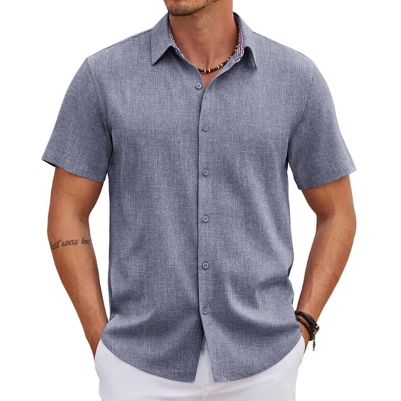 COOFANDY Mens Casual Dress Shirt Short Sleeve Button Up Linen Shirt Summer Clothes