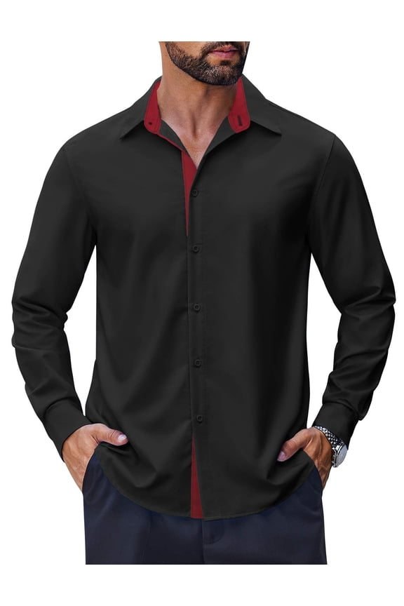 Mens Casual Dress Shirt Wrinkle Free Long Sleeve Soft Button Down Business Dress Shirts Party Wedding