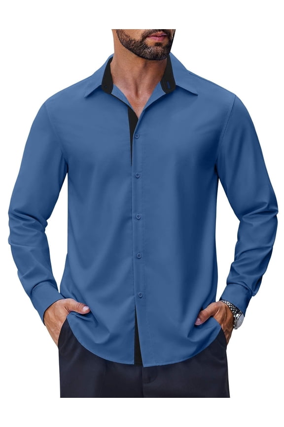 Men's Long Sleeve Wrinkle Free Dress Shirts Stretch No Tuck Fall Button Up Shirt Work Office
