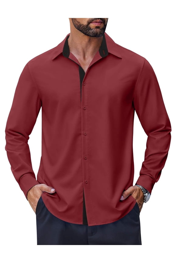 Mens Long Sleeve Button Down Shirts Business Casual Wrinkle Free Dress Shirt Slim Fit Button Up Shirts