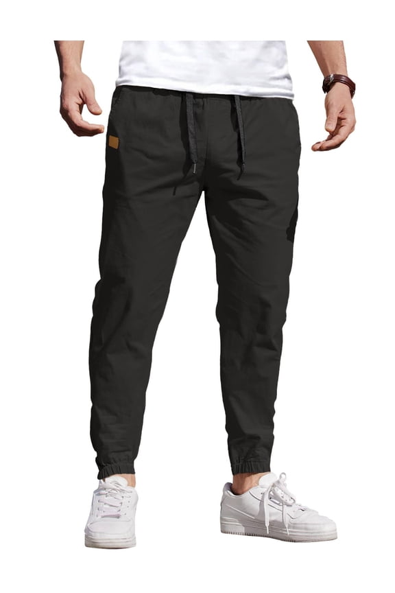 Mens Casual Joggers Pants - Cotton Drawstring Chino Cargo Pants Hiking Outdoor Twill Track Jogging Sweatpants Pants with Pockets for Men