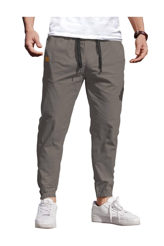 Mens Casual Joggers Pants - Cotton Drawstring Chino Cargo Pants Hiking Outdoor Twill Track Jogging Sweatpants Pants with Pockets for Men