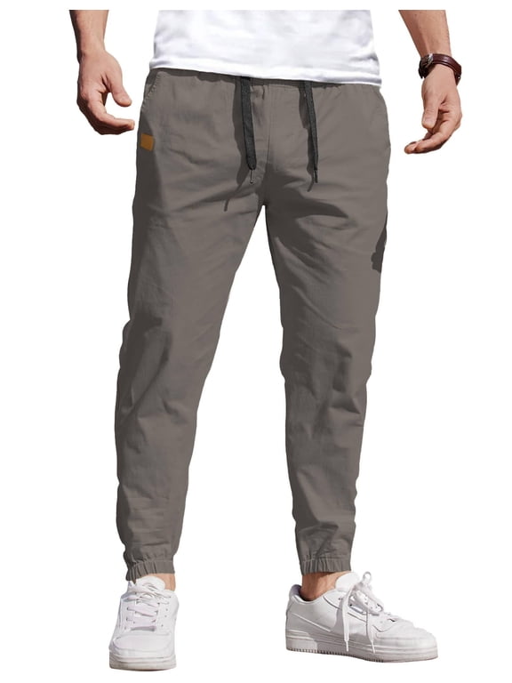 Mens Casual Joggers Pants - Cotton Drawstring Chino Cargo Pants Hiking Outdoor Twill Track Jogging Sweatpants Pants with Pockets for Men